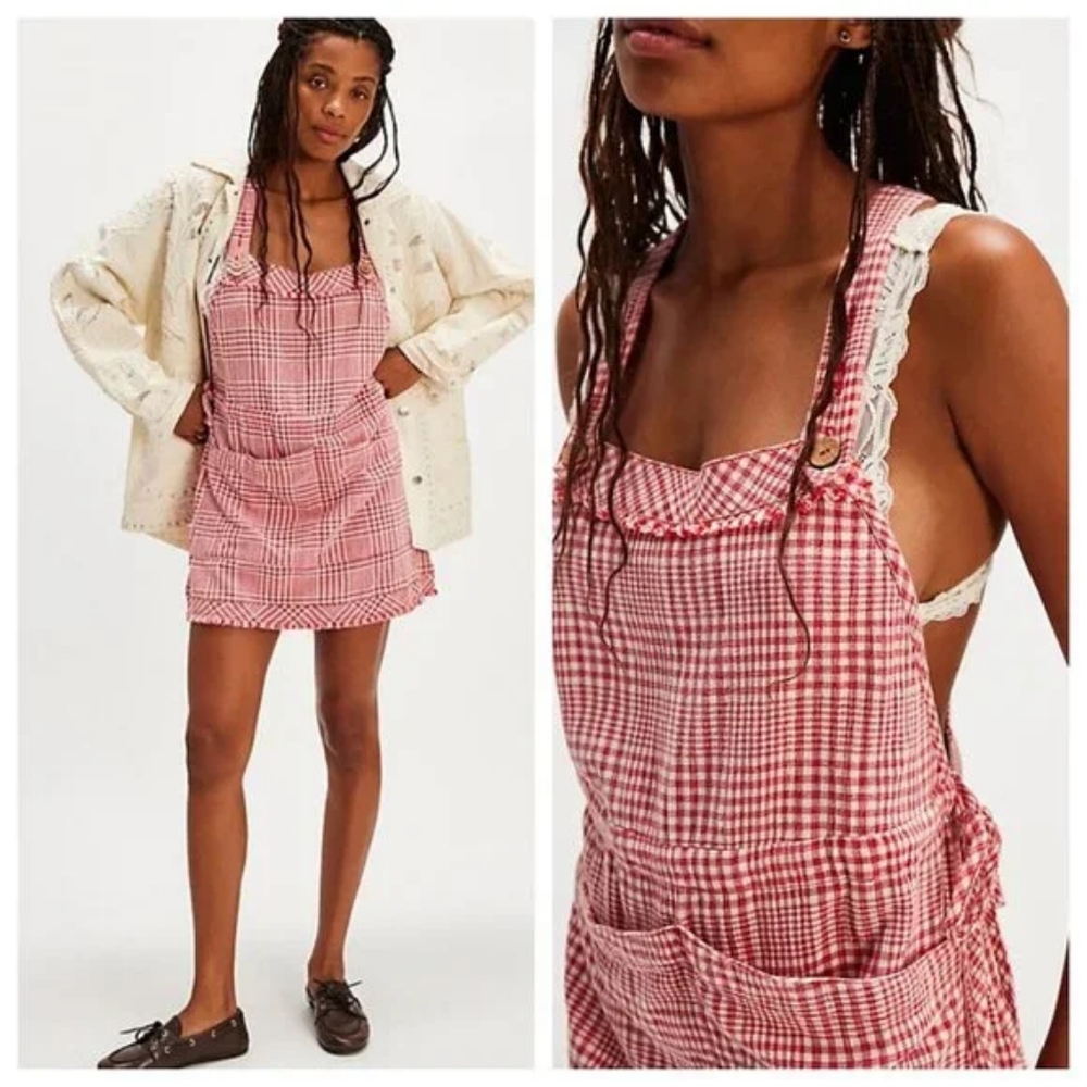 Free People Chrissie Gingham Mini Skirtall Pink
